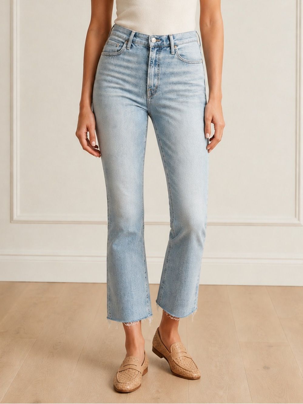 MOTHER The Hustler Ankle Fray Jeans Sz 30 Light Wash Sworn To Secrecy Flare Crop
